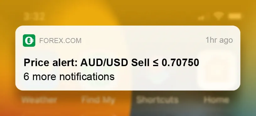 Price alert example from Forexindextrading.com mobile trading app