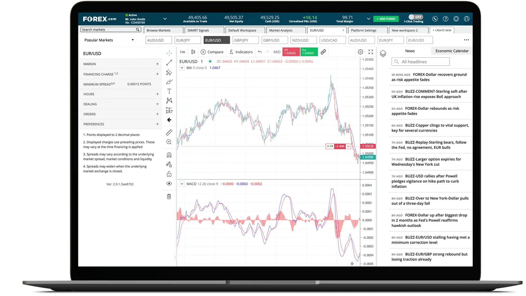 Laptop showing Forexindextrading Webtrader platform